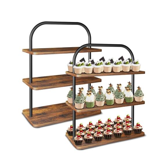 Cupcake Stand for 50 Cupcakes, 2 PACK 3 Tier Wooden Metal Cupcake Stand - Picture 1 of 5